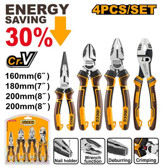 4 Pcs Industrial Steel Pliers and Cutters Set – INGCO HKPS28468