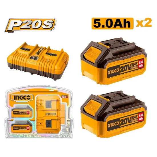 INGCO FBCPK2425 – 20V 2-Battery 5Ah Industrial Combo Kit with Charger