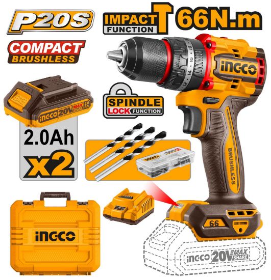 INGCO CIDLI20668 – 20V 13mm BL Industrial Cordless Drill/Driver