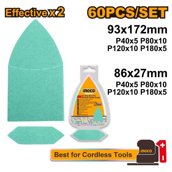 INGCO AKTS938660 30PCS Mixed Sizes Triangular Sanding Sheets