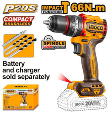 INGCO CIDLI206681 – 20V 13mm BL Industrial Cordless Drill/Driver