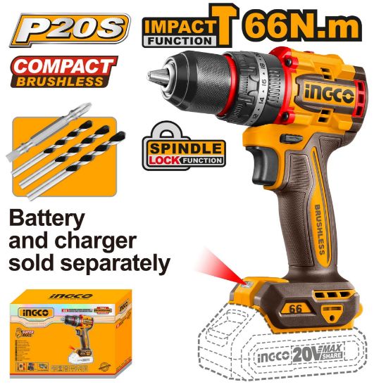 INGCO CIDLI206681 – 20V 13mm BL Industrial Cordless Drill/Driver