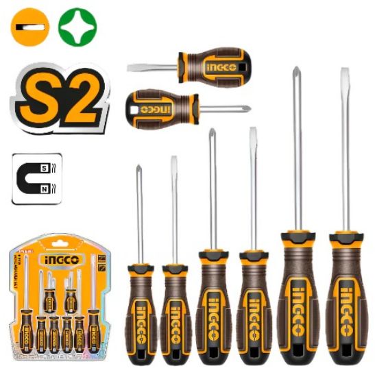 8 Pcs Industrial Rubber Handle Screwdriver Set – INGCO HKSDS0828