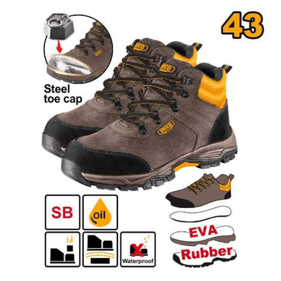 INGCO SSH11SB.43 – Brown Velvet Safety Work Boots with Metal Toe Protection