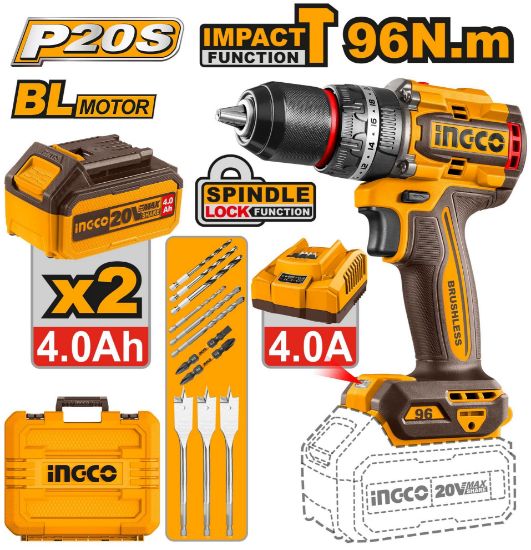 INGCO CIDLI20968 – 20V 13mm BL 96N.m Industrial Cordless Drill/Driver