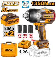 INGCO CIWLI20135 – 20V 3/4" BL Cordless Impact Wrench 1350N.m