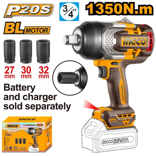 INGCO CIWLI201351 – 20V 3/4" BL Cordless Impact Wrench 1350N.m