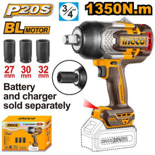 INGCO CIWLI201351 – 20V 3/4" BL Cordless Impact Wrench 1350N.m