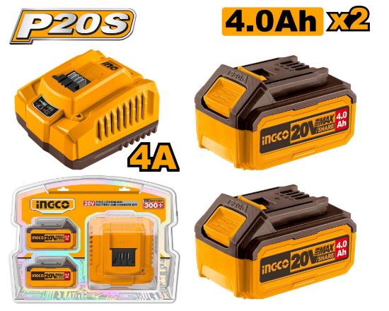 INGCO FBCPK1424 – 20V 2-Battery 4Ah Industrial Combo Kit with Charger
