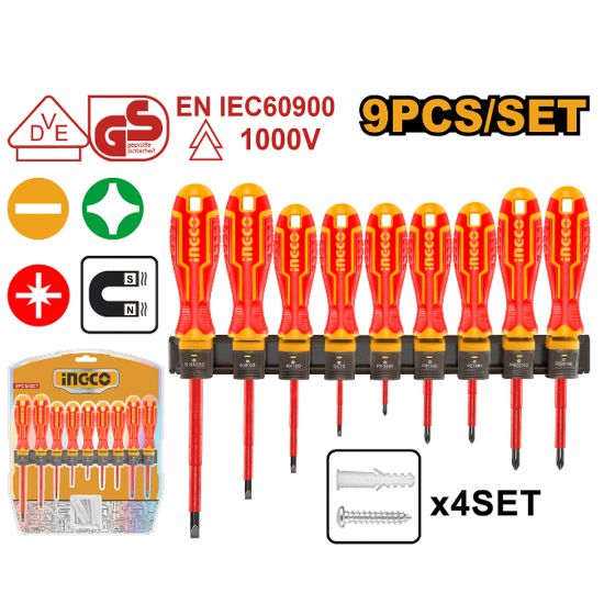 INGCO HKISD0908 – 9 Pcs 1000V Insulated Slotted & Phillips Screwdriver Set