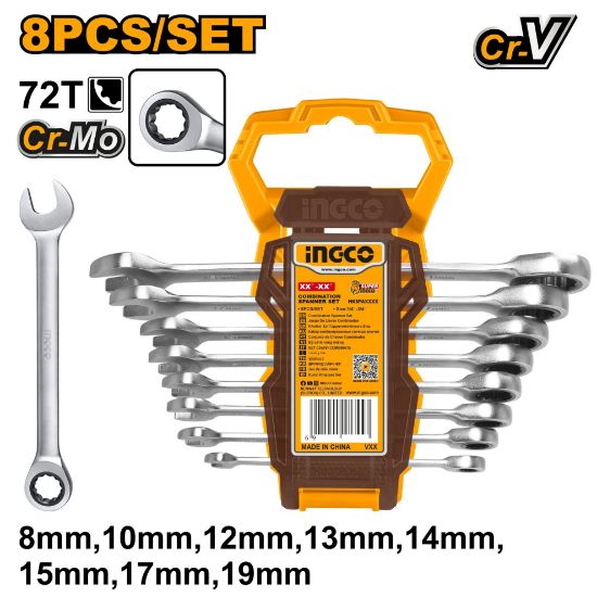 8 Pcs Industrial Ratchet Gear Wrench Set (8-19 mm) – INGCO HKSPAR1082