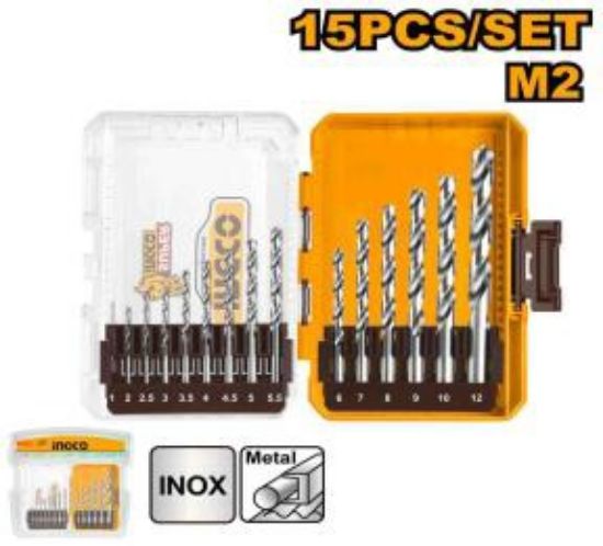 INGCO AKDL51508 15PCS M2 HSS Industrial Metal Drill Bit Set