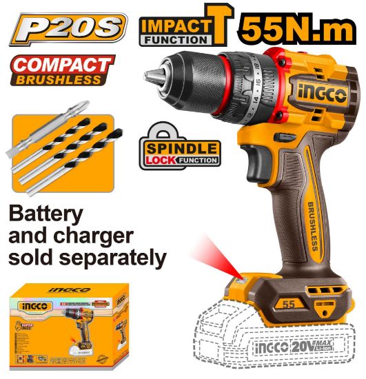 INGCO CIDLI205581 – 20V 13mm BL 55N.m Industrial Cordless Drill/Driver
