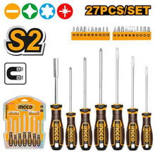 27 Pcs Industrial Rubber Handle Screwdriver Set with Interchangeable Heads – INGCO HKSDS2728