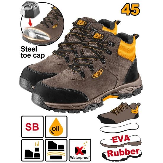 INGCO SSH11SB.45 – Brown Velvet Safety Work Boots with Metal Toe Protection