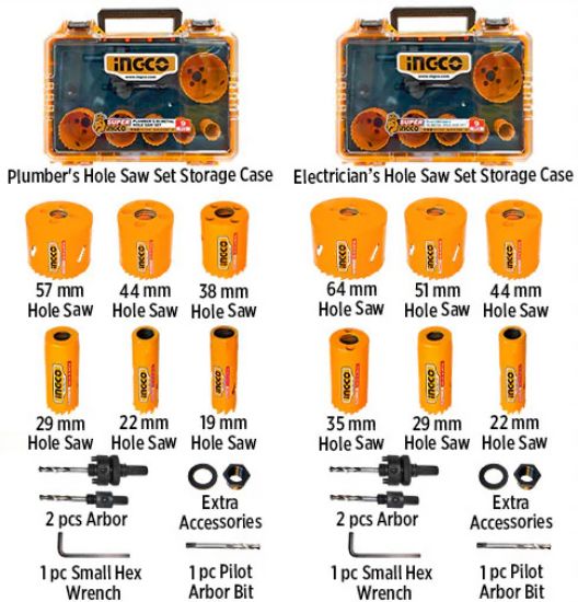 INGCO AKH0021 18PCS Hole Saw Set for Wood & Metal with Handle