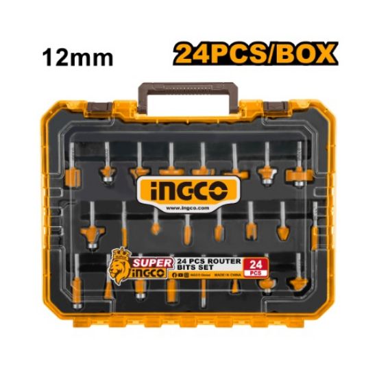 INGCO AKRT24122 24PCS 12mm Industrial Router Bit Set with Plastic Case