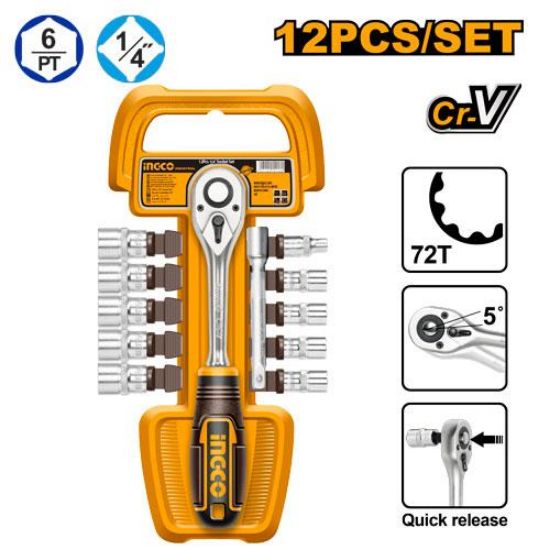 12 Pcs Socket Set with Ratchet – INGCO HKTS14122