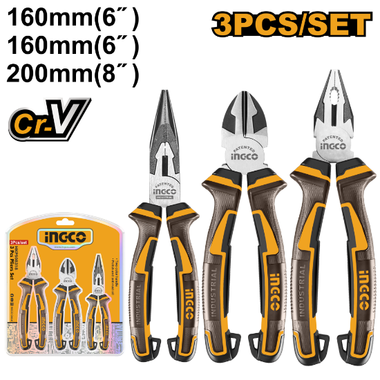 3 Pcs Industrial Steel Pliers Set – INGCO HKPS28318