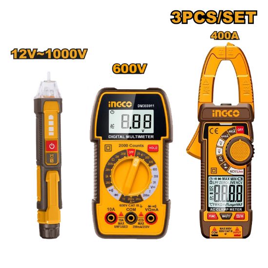 3in-1 Digital Electrical Kit: Clamp Meter + Multimeter + Electronic Test Screwdriver – INGCO DM3068