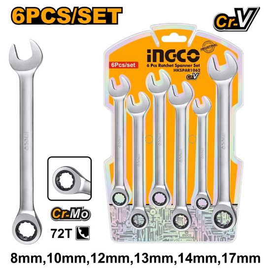 6 Pcs Ratchet Gear Wrench Set (8-17 mm) – INGCO HKSPAR1062