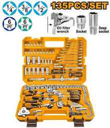 135 Pcs Socket & Tool Set (1/4", 3/8", 1/2") in Plastic Case – INGCO HKTHP21351
