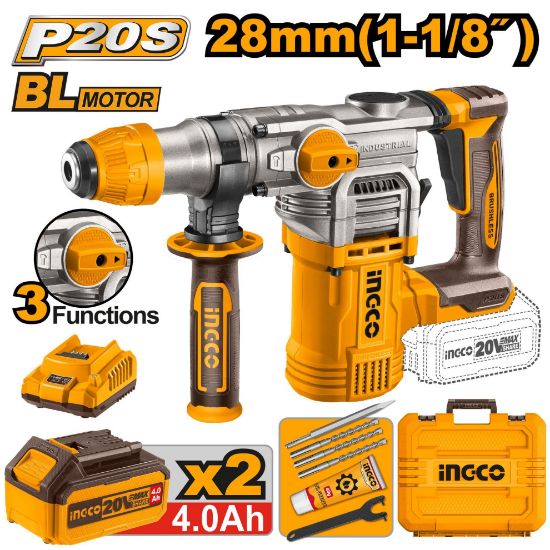 20V Cordless 28mm SDS Rotary Hammer with Compressor & 2 Batteries – CRHLI202882