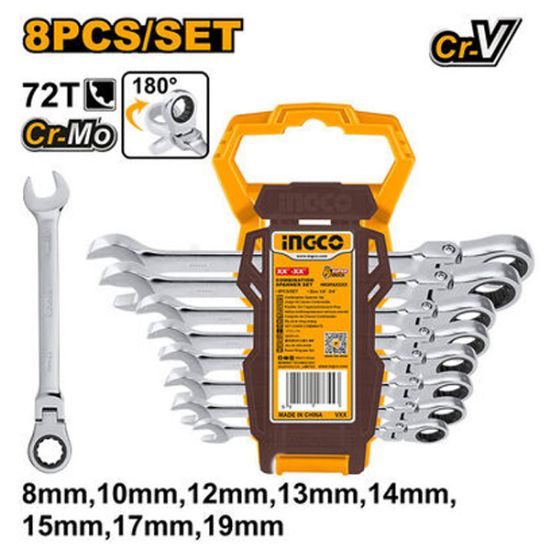 8 Pcs Foldable Ratchet Gear Wrench Set (8-19 mm) – INGCO HKSPAR1083