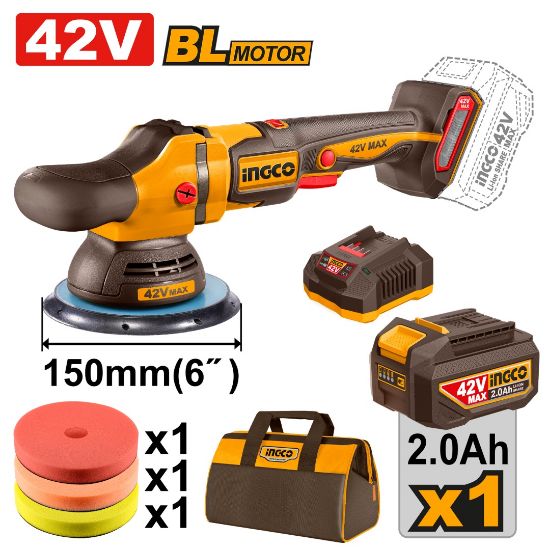 INGCO APLI42151 – 42V Cordless Polisher , Brushless Motor, Variable Speed, 1×2Ah Battery + Charger + Bag
