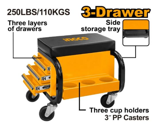 HCS103 – Rolling Tool Stool with 3 Drawers & Tool Stand