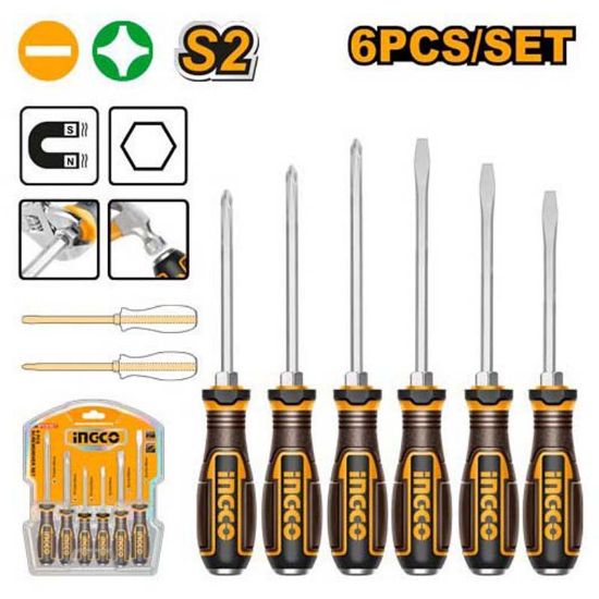 INGCO HGTST0608 – 6 Pcs S2 Impact Screwdriver Set with Rubber Grip
