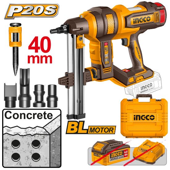 INGCO CCNLI9005 – 20V Cordless Concrete Nailer, 40mm, with Battery & Box