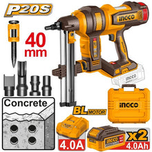 INGCO CCNLI9008 – 20V Cordless Concrete Nailer, 40mm, with 2 Batteries, Charger & Box