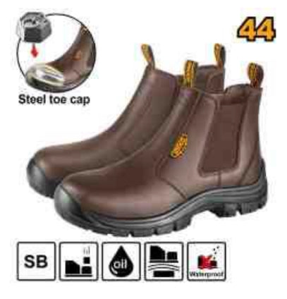 INGCO SSH08SB.44 –  Brown Leather High-Cut Safety Shoes with Steel Toe Protection