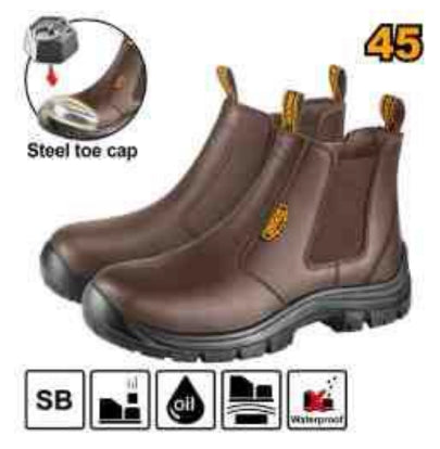 INGCO SSH08SB.45 – Brown Leather High-Cut Safety Shoes with Steel Toe Protection