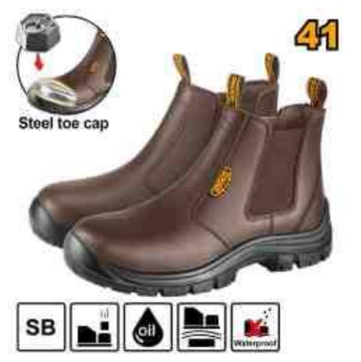 INGCO SSH08SB.41 – Brown Leather High-Cut Safety Shoes with Steel Toe Protection