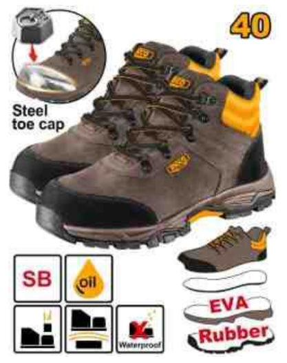 INGCO SSH11SB.40 – Brown Velvet Safety Work Boots with Metal Toe Protection